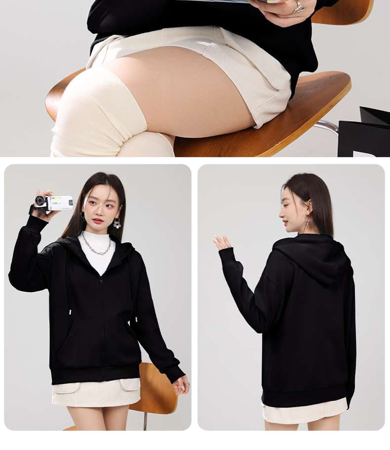 黒コーデ ゆったりフィットジップアップパーカー