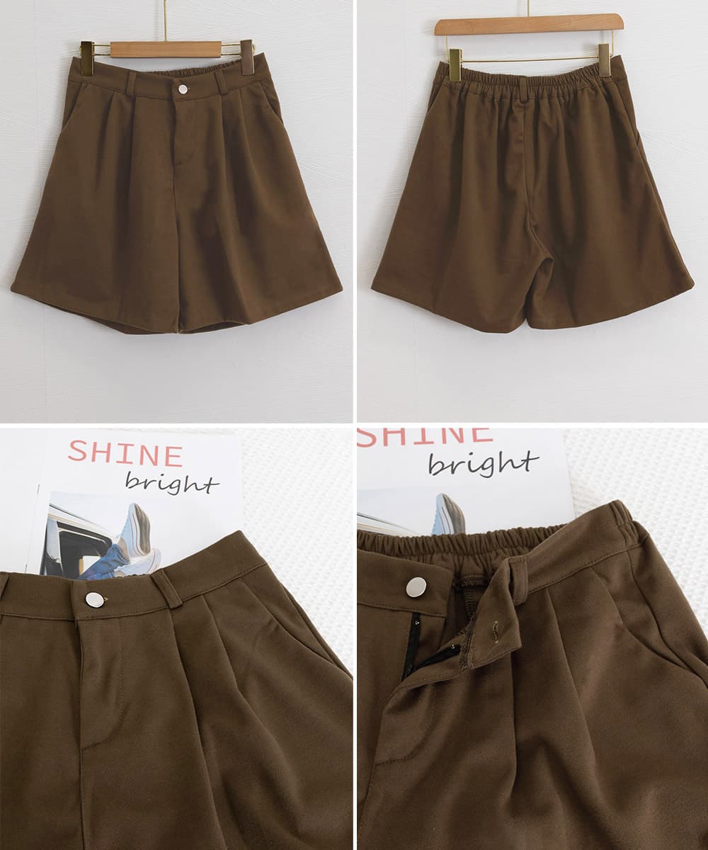 黒コーデ タック入りハイウエストショートパンツ