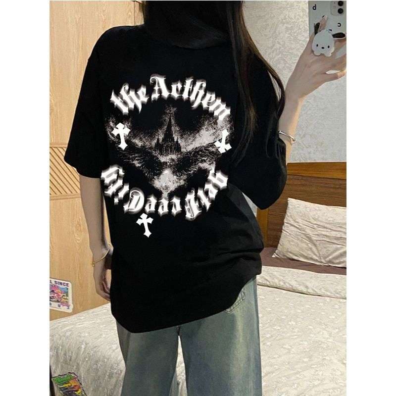 黒コーデ ゴシックデザイン オーバーサイズTシャツ