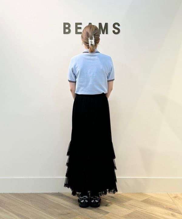 黒コーデ ふんわりチュールティアードロングスカート