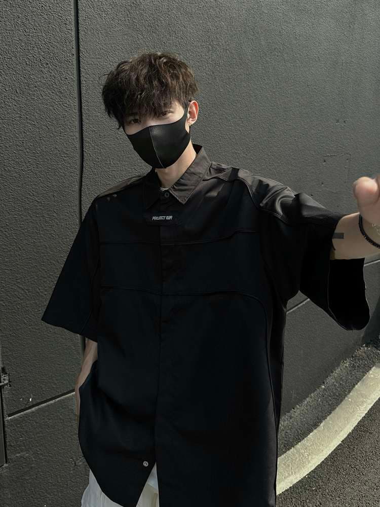 黒コーデ プロジェクト テック オーバーサイズシャツ