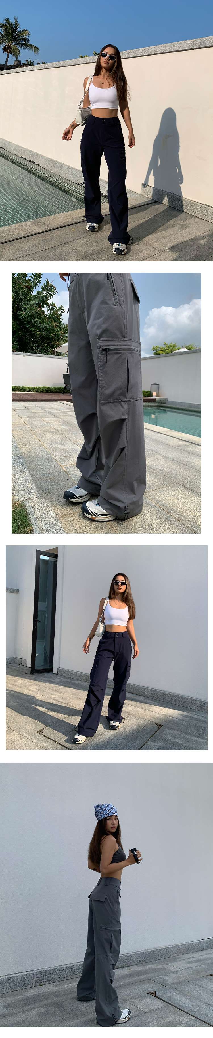 黒コーデ ゆったりカーゴパンツ