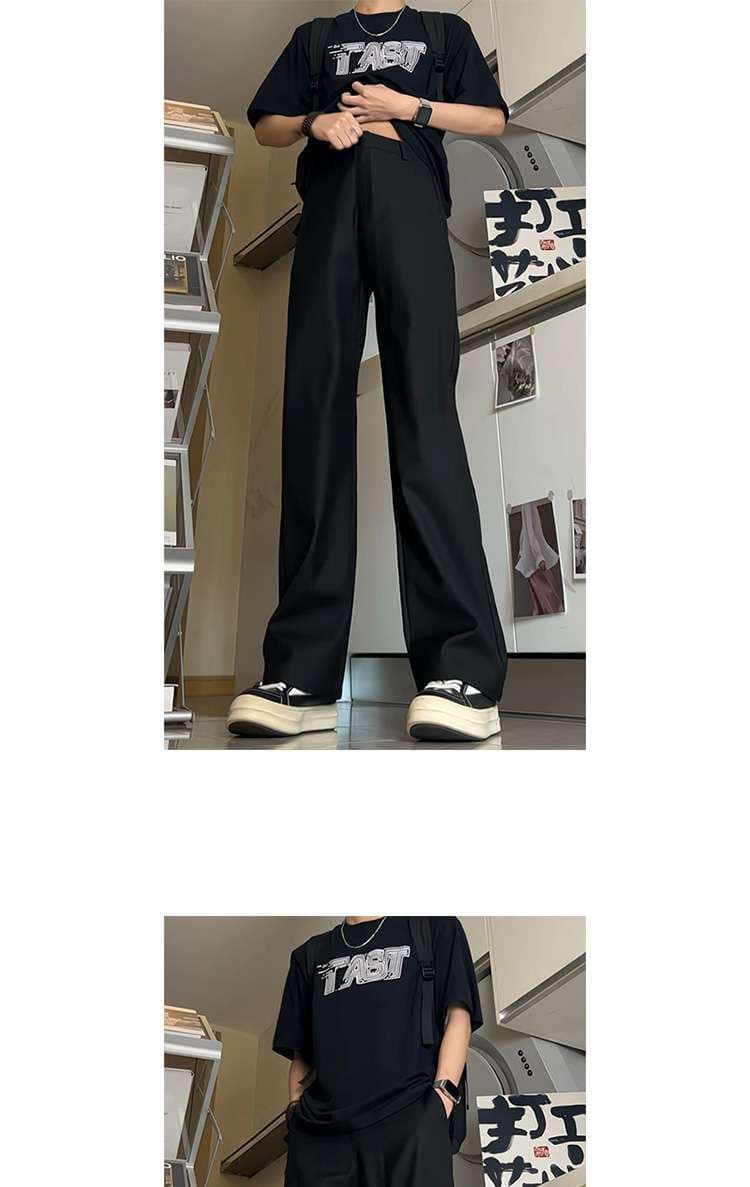 黒コーデ ストリートスタイル ワイドレッグパンツ