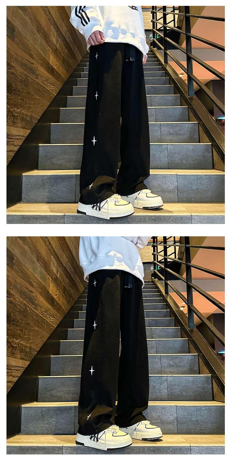 黒コーデ クロスステッチ ワイドパンツ & スウェット セット