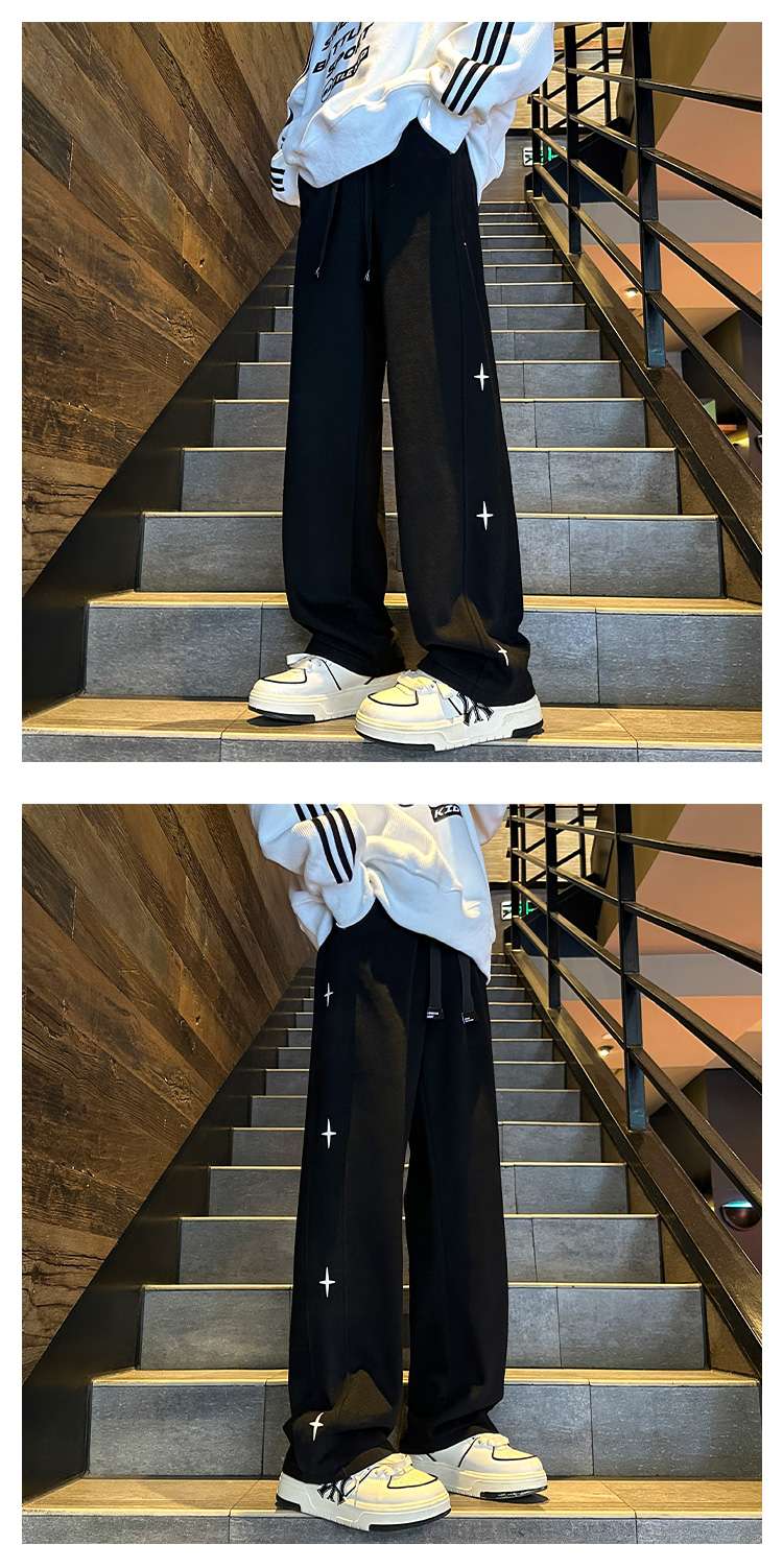 黒コーデ クロスステッチ ワイドパンツ & スウェット セット