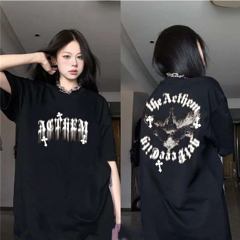 黒コーデ ゴシックデザイン オーバーサイズTシャツ