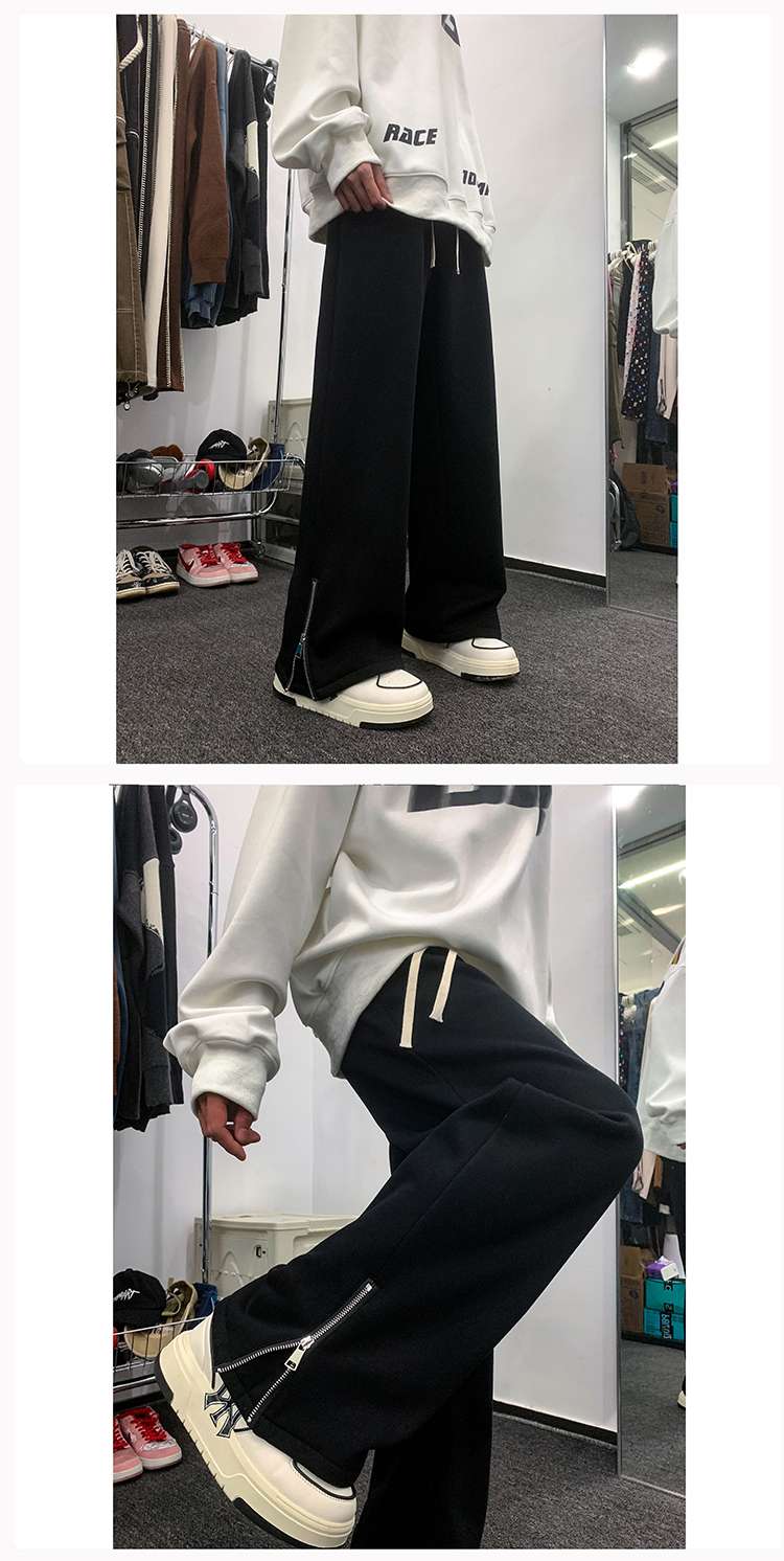 黒コーデ サイドジップ スウェットパンツ ブラック