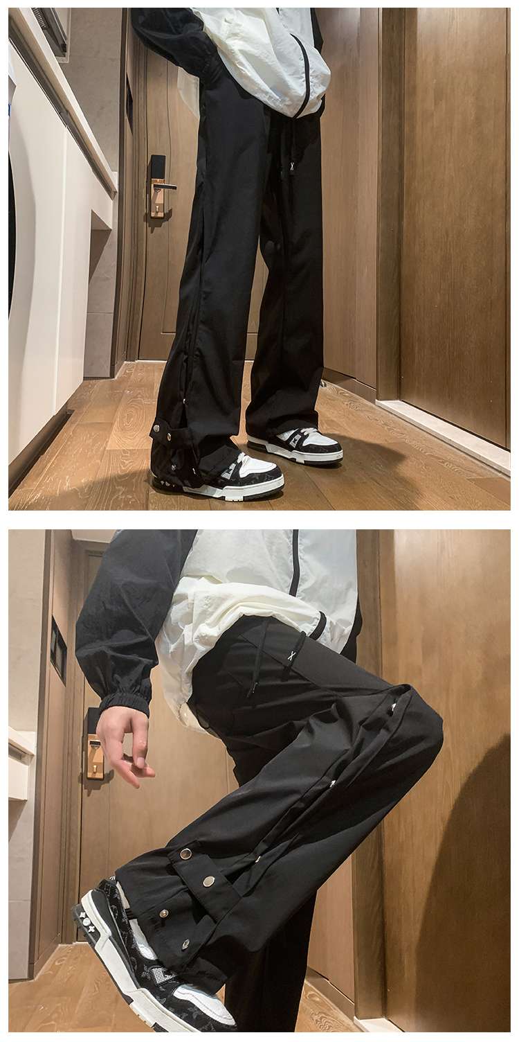 黒コーデ サイドスナップストレートパンツ