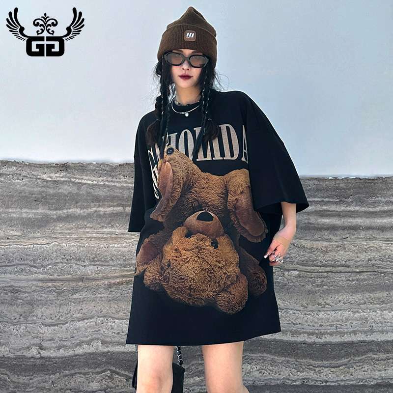 黒コーデ ギガホリダ テディベアビッグTシャツワンピ