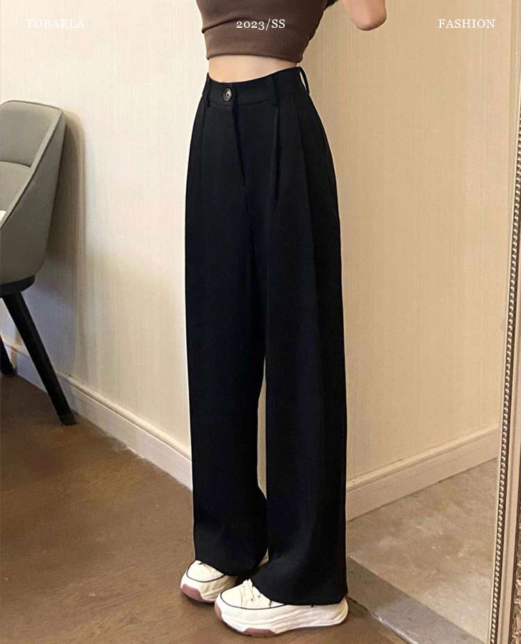黒コーデ ハイウエストワイドスラックス