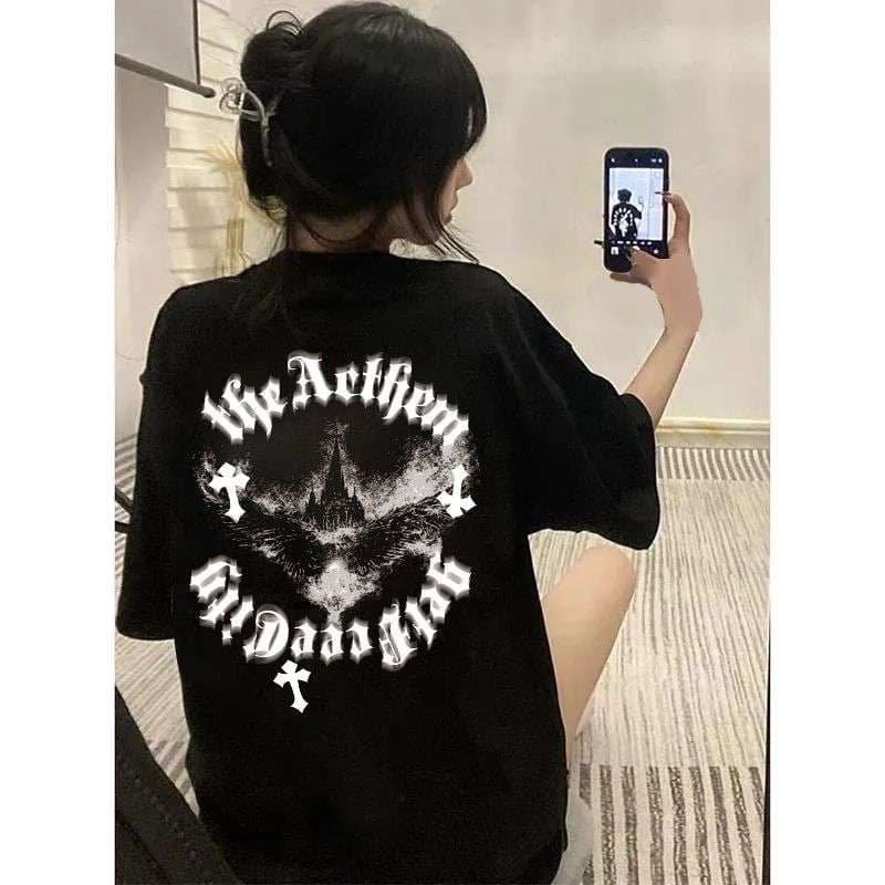 黒コーデ ゴシックデザイン オーバーサイズTシャツ