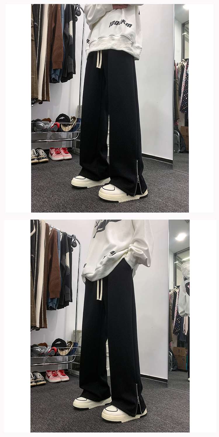 黒コーデ サイドジップ スウェットパンツ ブラック