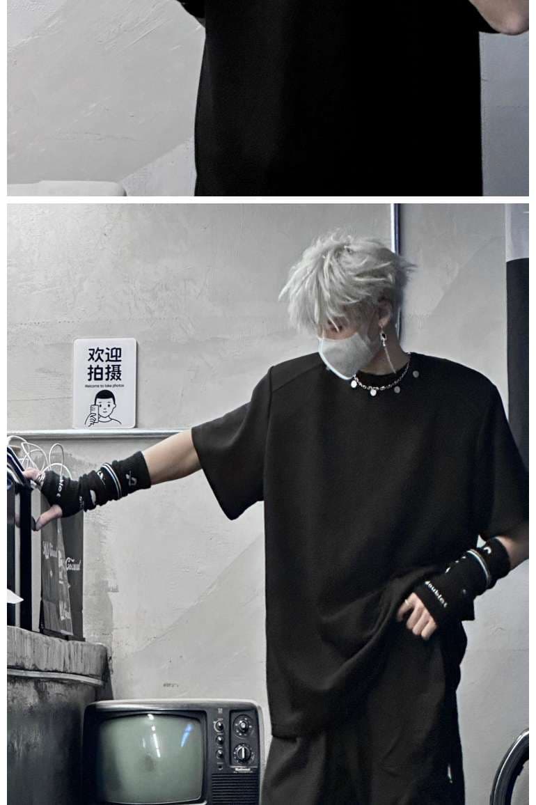 黒コーデ ストリートモードオーバーサイズTシャツ