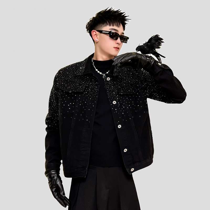 黒コーデ キラめくスターダストデニムジャケット