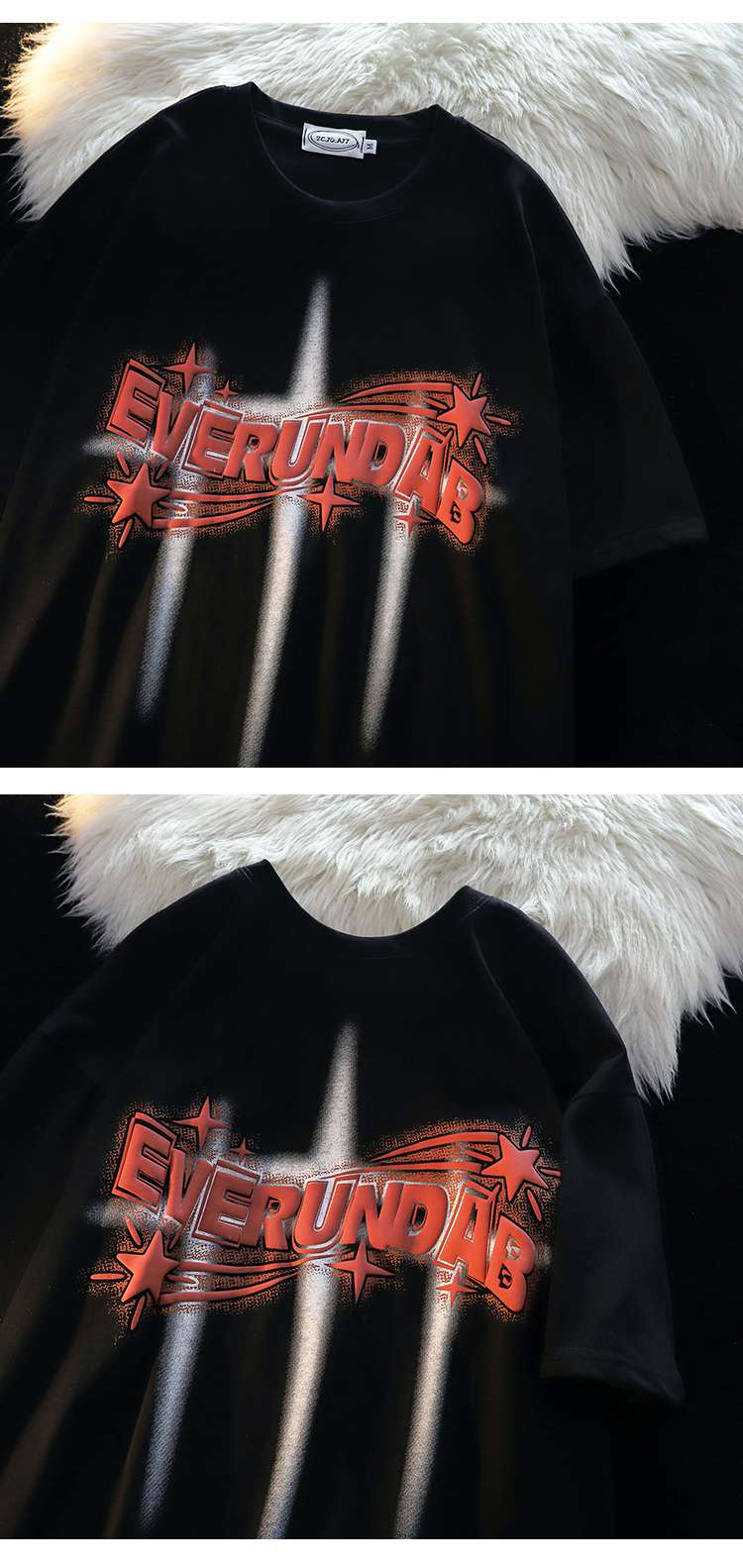 黒コーデ エバーンダブ ストリートスター Tシャツ