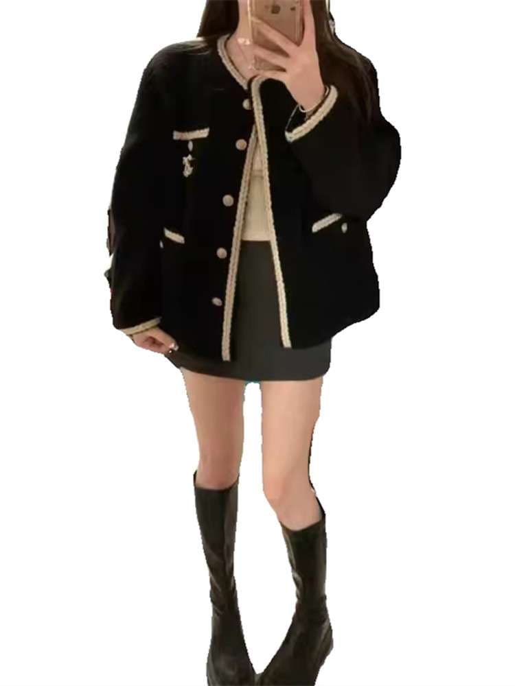 黒コーデ クラシックツイードジャケット&ブーツセット