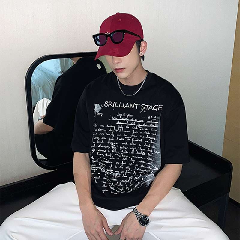 黒コーデ ブリリアントステージ メッセージTシャツ