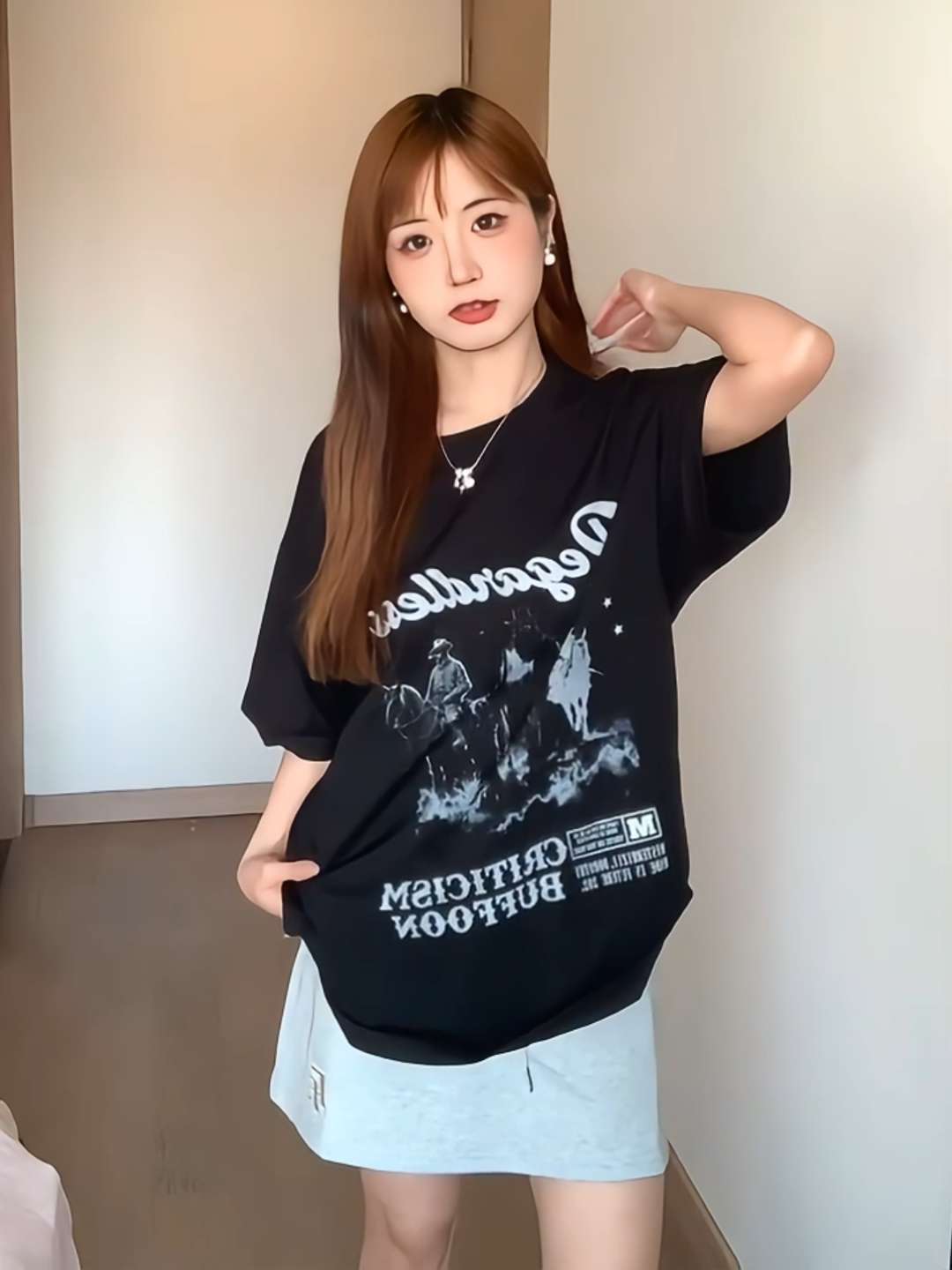 黒コーデ レトロウエスタン グラフィックTシャツ