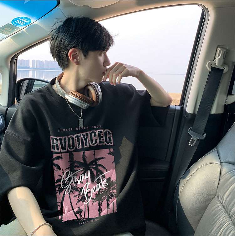 黒コーデ サマービーチ ヴィンテージ オーバーサイズTシャツ