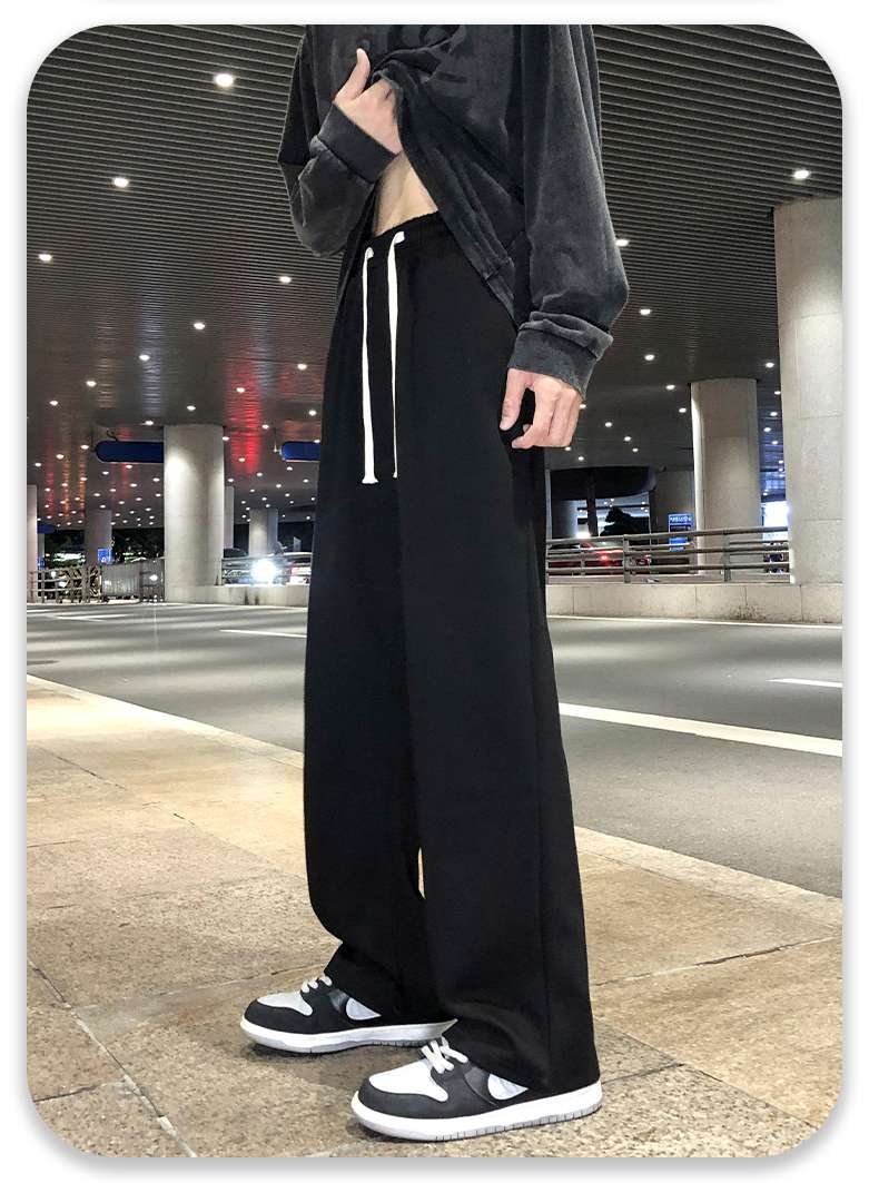 黒コーデ ドローストリング ワイドレッグ リラックスパンツ