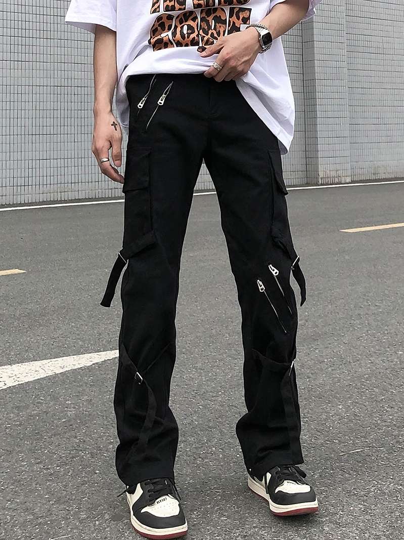 黒コーデ ストリートゴシックカーゴパンツ