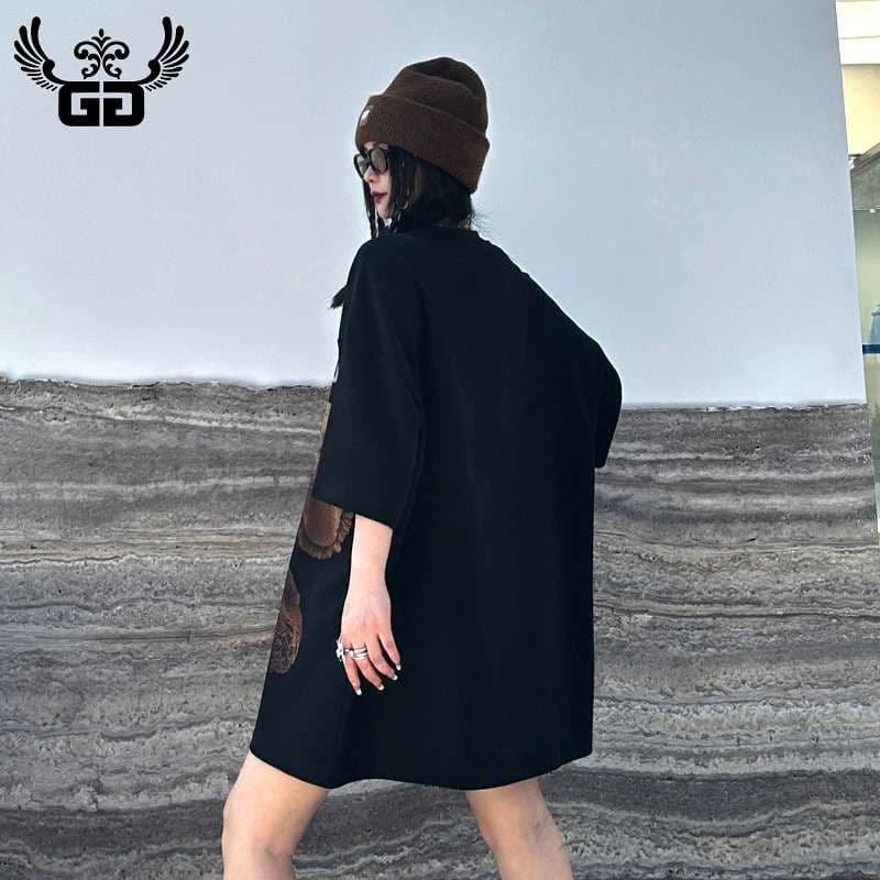 黒コーデ ギガホリダ テディベアビッグTシャツワンピ