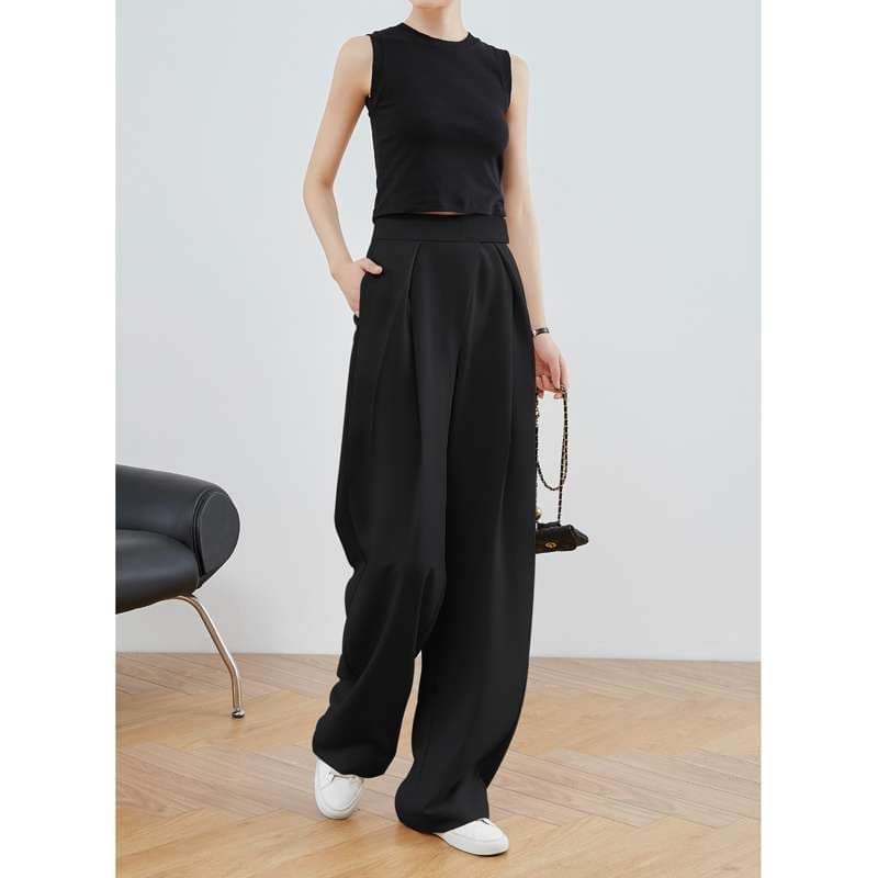 黒コーデ ハイウエストワイドパンツ セットアップ