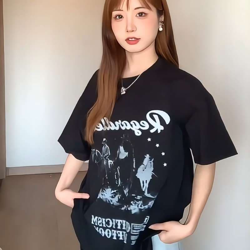 黒コーデ レトロウエスタン グラフィックTシャツ