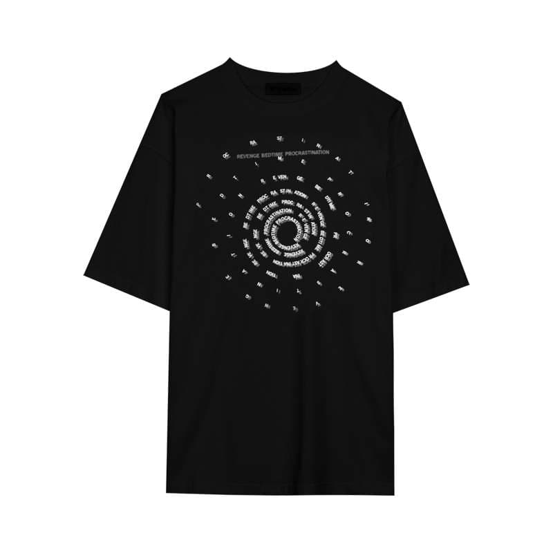 黒コーデ スタイリッシュサークルプリントTシャツ