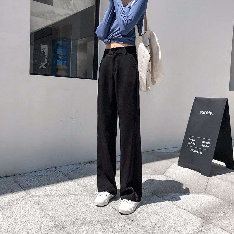 黒コーデ ハイウエストワイドパンツ