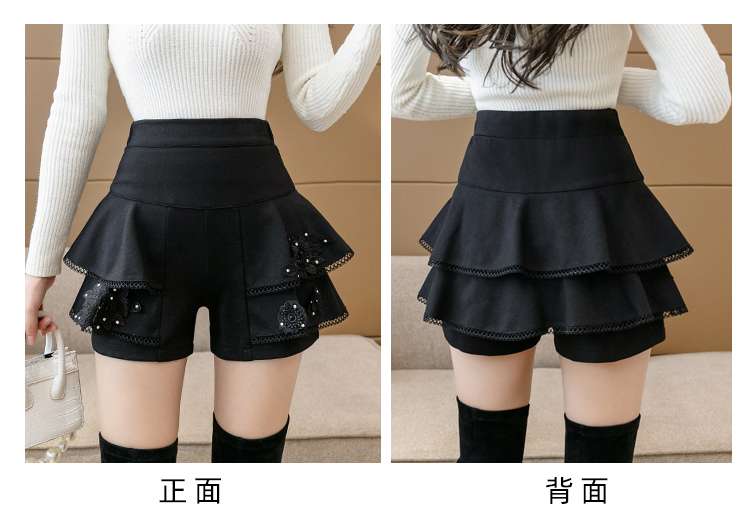黒コーデ レイヤードフリルレース装飾ショートパンツスカート