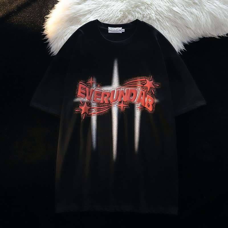 黒コーデ エバーンダブ ストリートスター Tシャツ