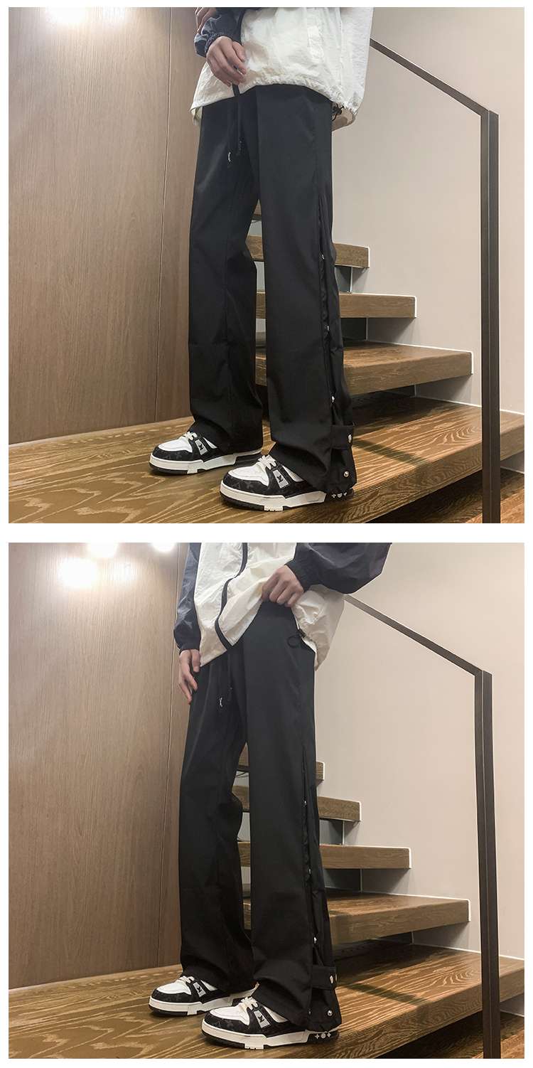 黒コーデ サイドスナップストレートパンツ