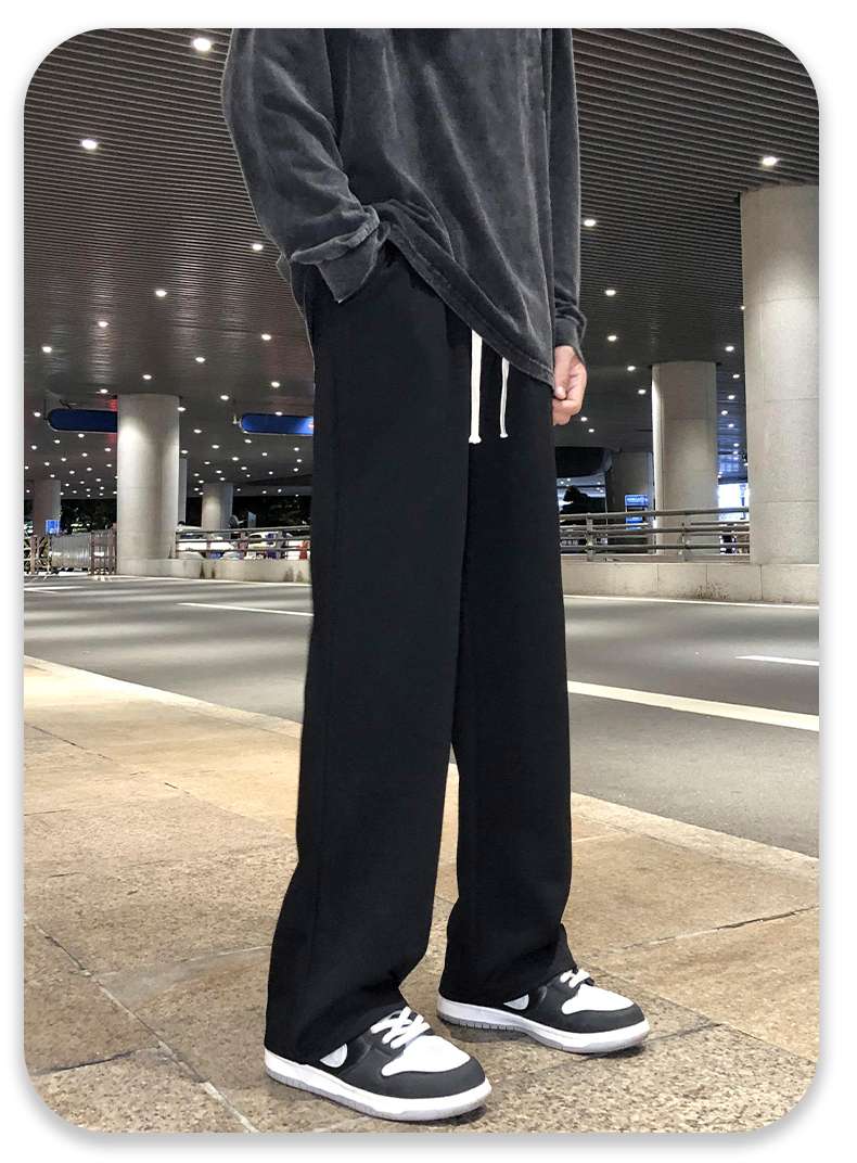 黒コーデ ドローストリング ワイドレッグ リラックスパンツ