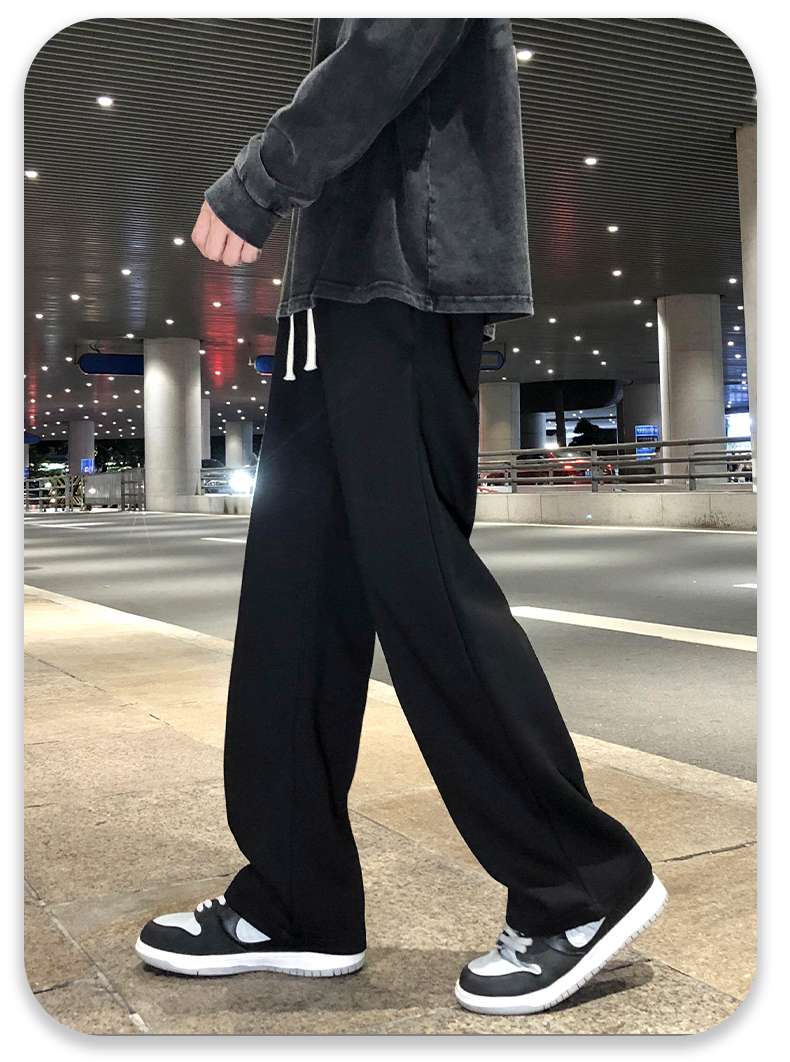 黒コーデ ドローストリング ワイドレッグ リラックスパンツ
