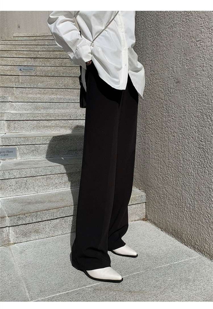 黒コーデ エレガントワイドレッグパンツ