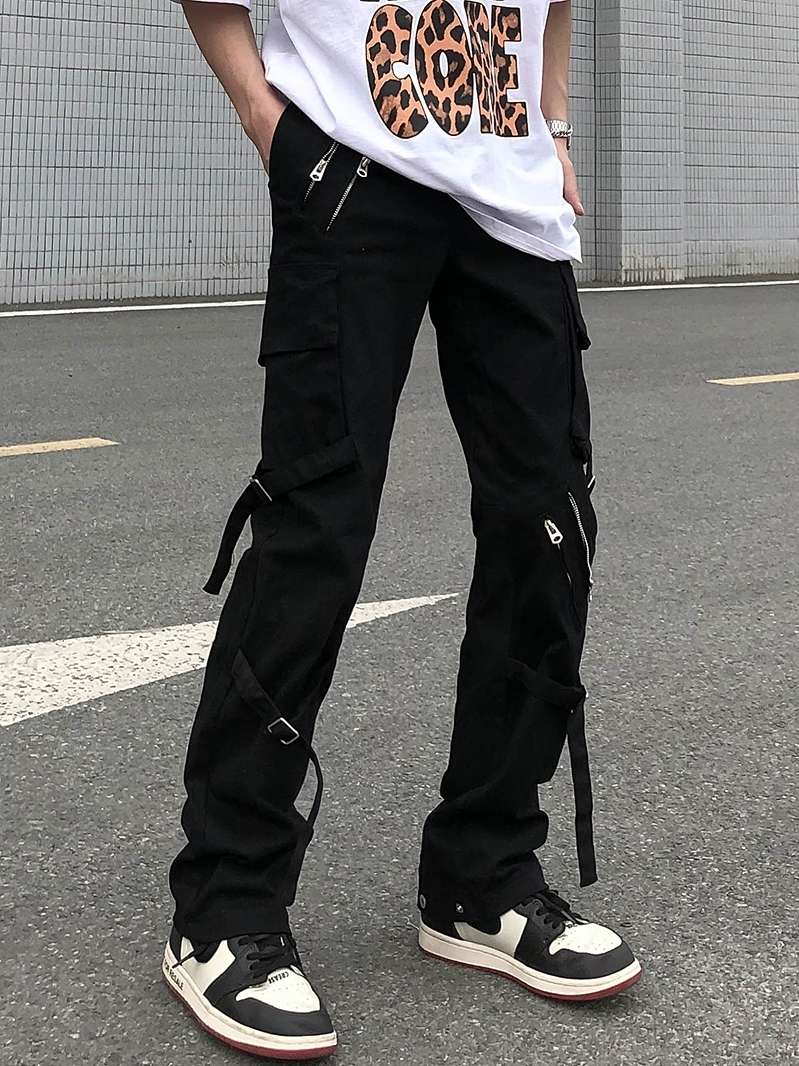 黒コーデ ストリートゴシックカーゴパンツ