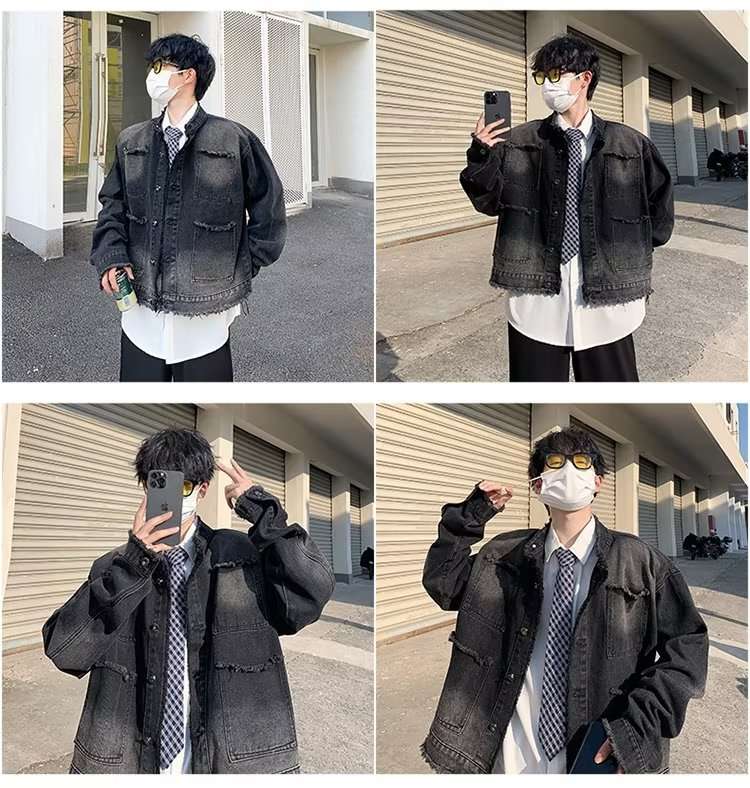 黒コーデ オーバーサイズデニムジャケット