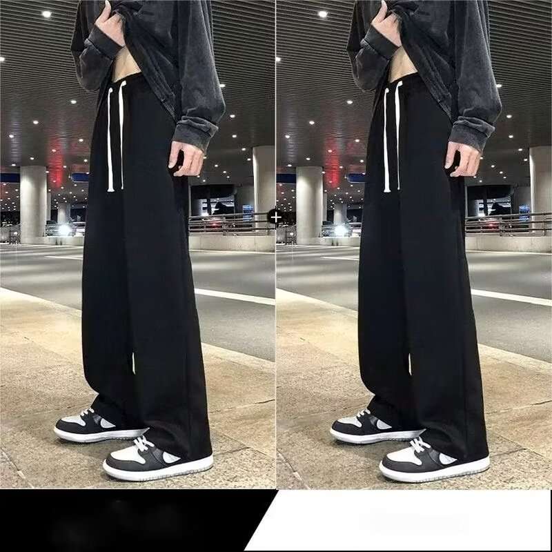 黒コーデ ドローストリング ワイドレッグ リラックスパンツ