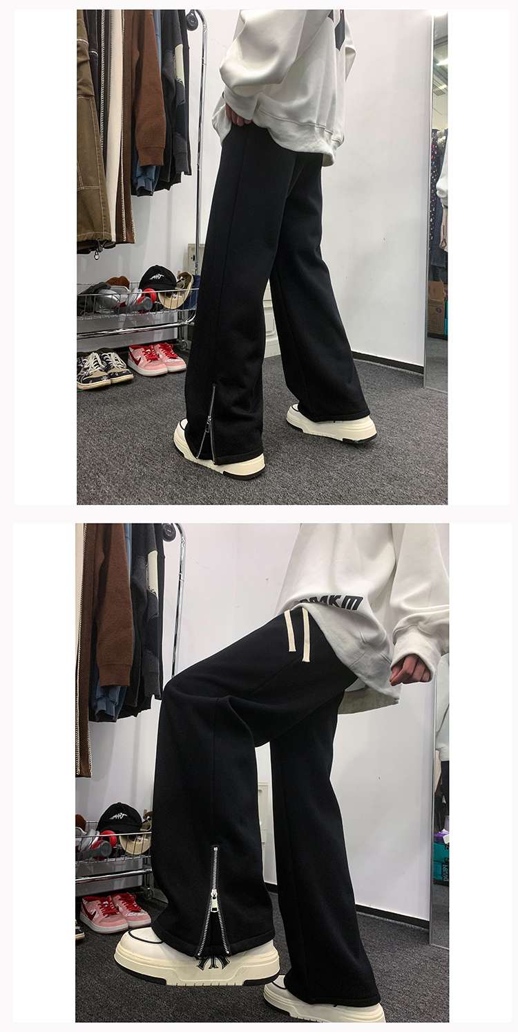 黒コーデ サイドジップ スウェットパンツ ブラック