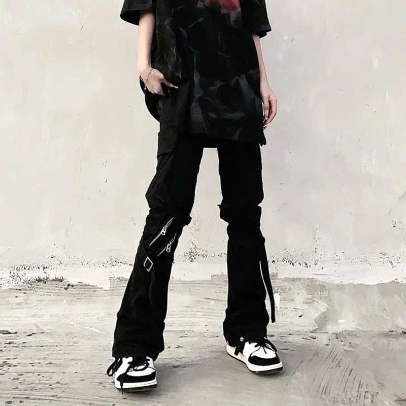 黒コーデ ストリートゴシックカーゴパンツ
