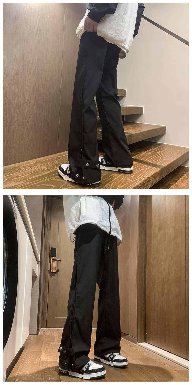 黒コーデ サイドスナップストレートパンツ