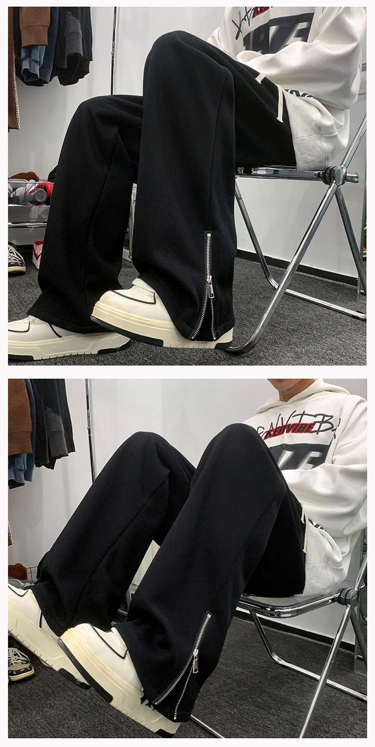 黒コーデ サイドジップ スウェットパンツ ブラック