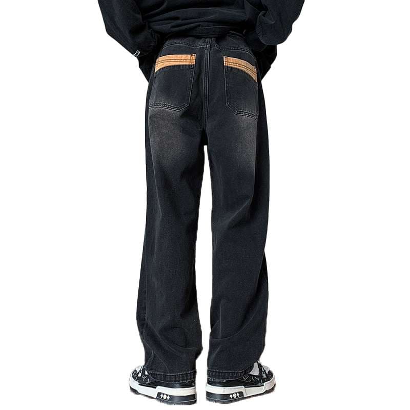 黒コーデ ヴィンテージ風ワイドデニムパンツ