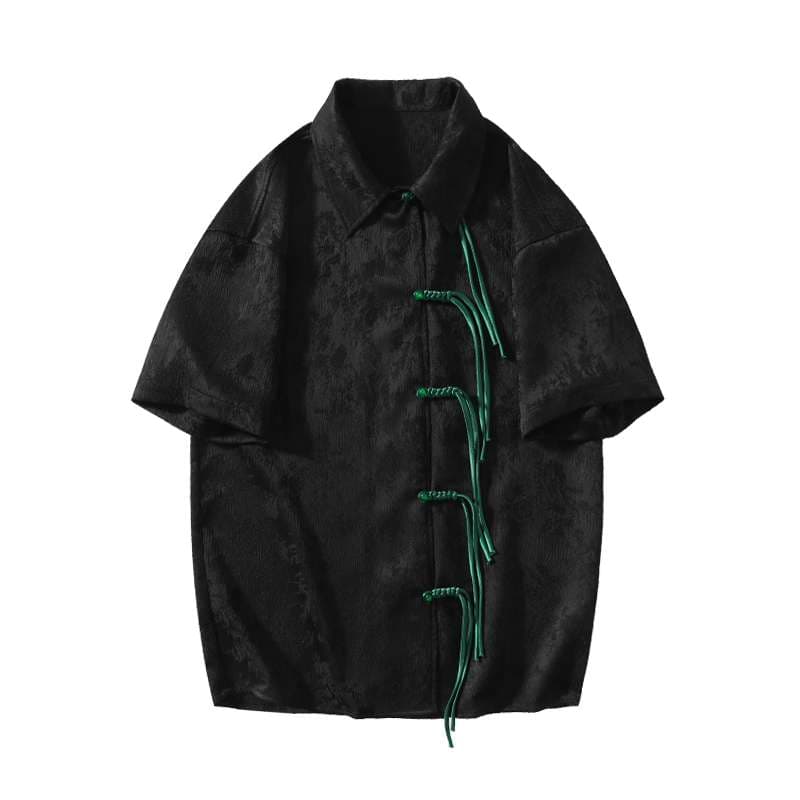 黒コーデ 和風モダン ショート袖シャツジャケット