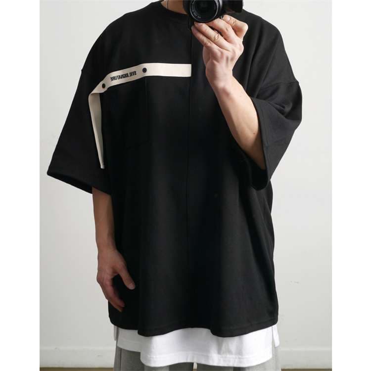 黒コーデ モダンストリートオーバーサイズTシャツ