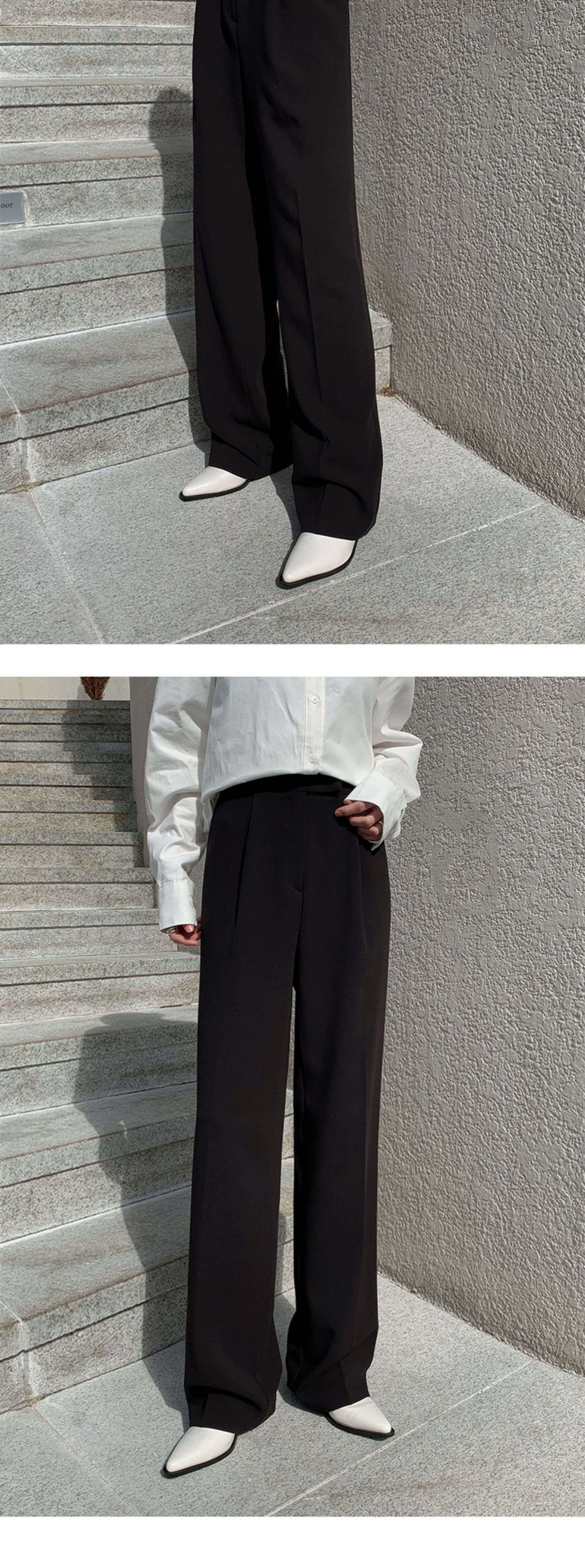 黒コーデ エレガントワイドレッグパンツ