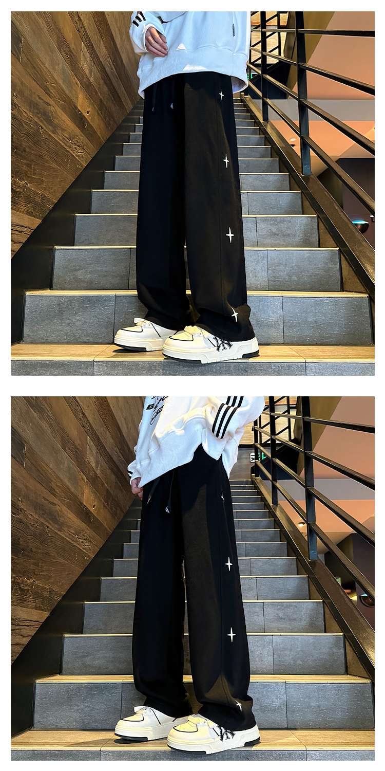 黒コーデ クロスステッチ ワイドパンツ & スウェット セット