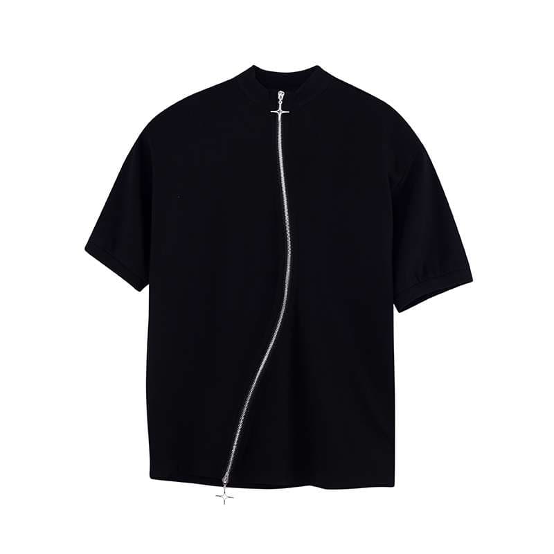 黒コーデ クロスジップアバンギャルドTシャツ
