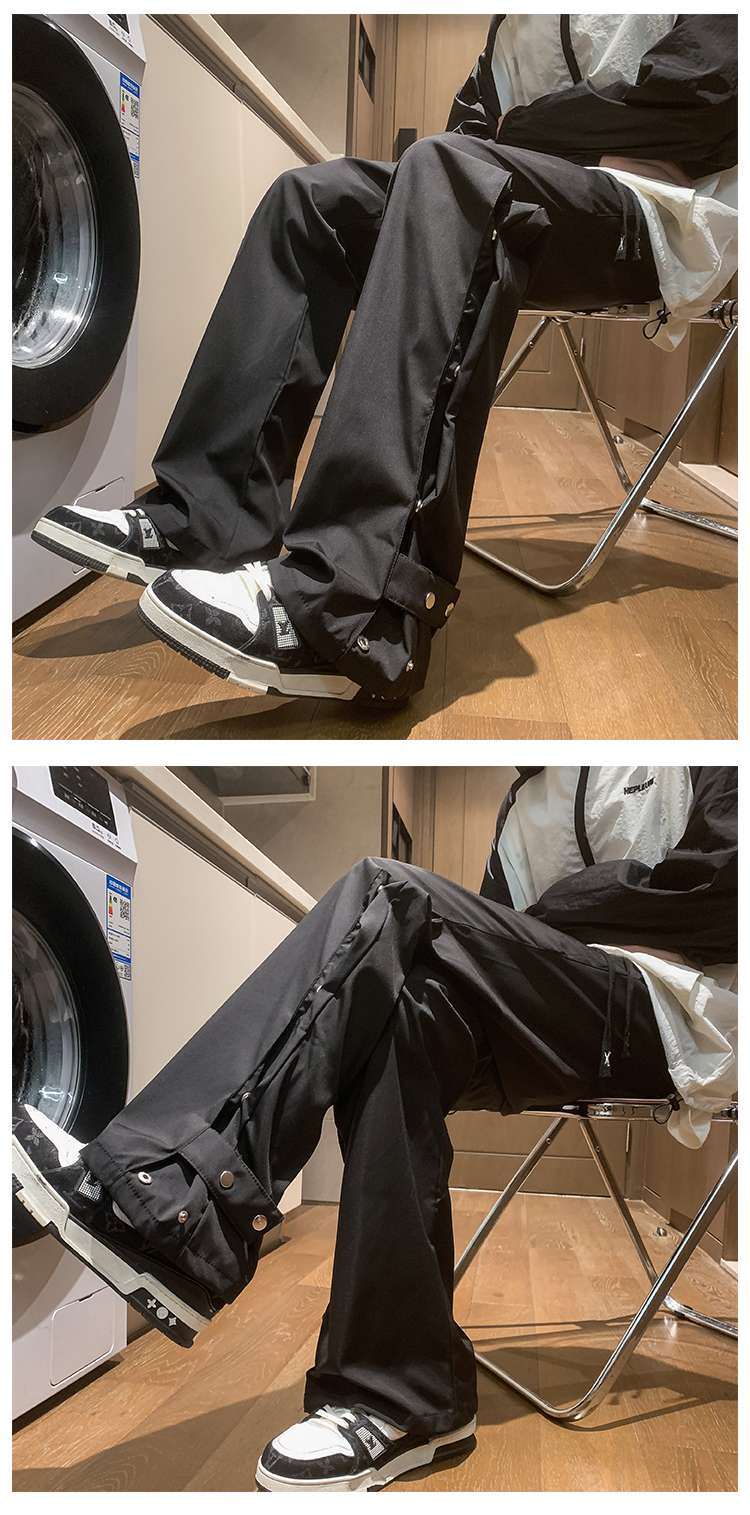 黒コーデ サイドスナップストレートパンツ